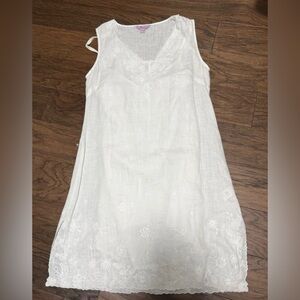 Monsoon linen Embroidered Eyelets Floral White Shift Dress Sleeveless Size 8